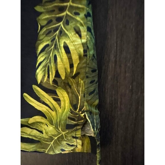 Tommy Bahama Black Silk Hawaiian Shirt With Green Leaf Print Size 2XT - Picture 9 of 10